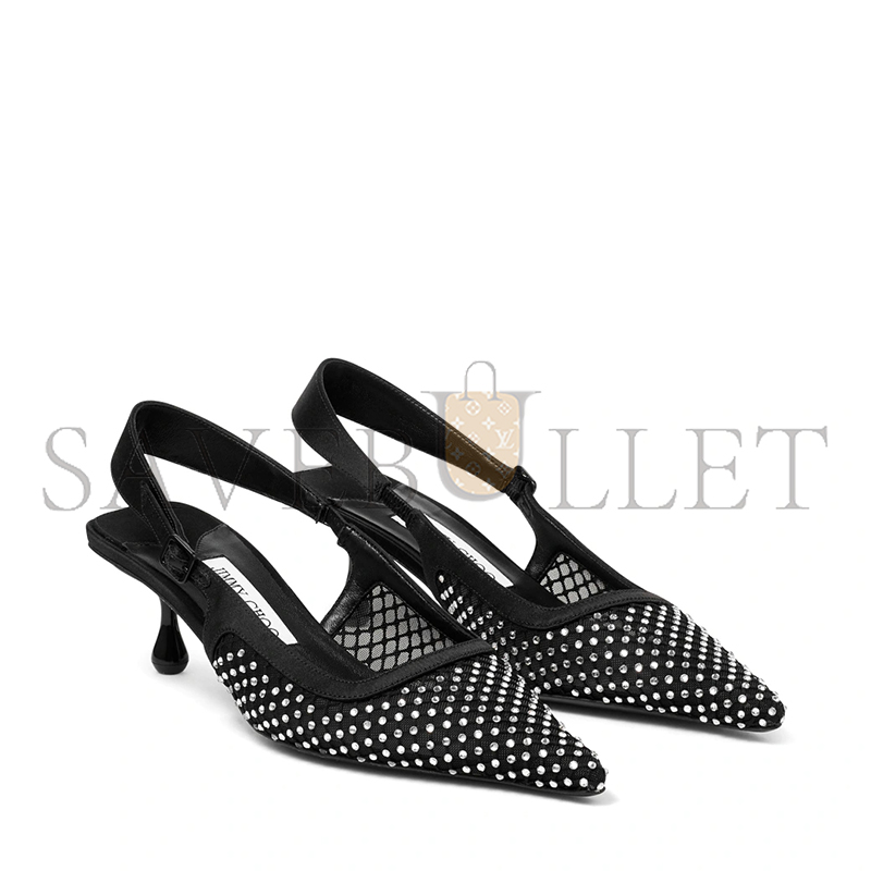 JIMMY CHOO AMEL 50 BLACK CRYSTAL MESH & SATIN PUMPS AMEL50QHS